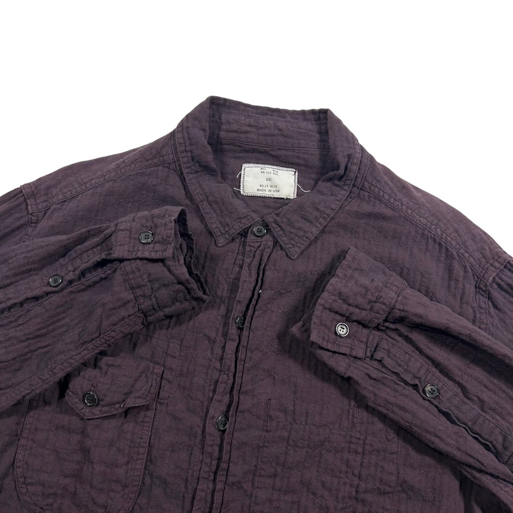 Billy Reid Button Down Shirt Mens XXL Purple Textured Gauze Herringbone USA‎